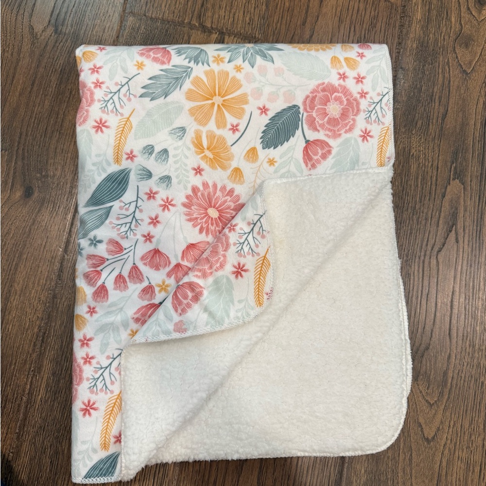 Floral Sherpa Blanket - Pink, Yellow, Green
